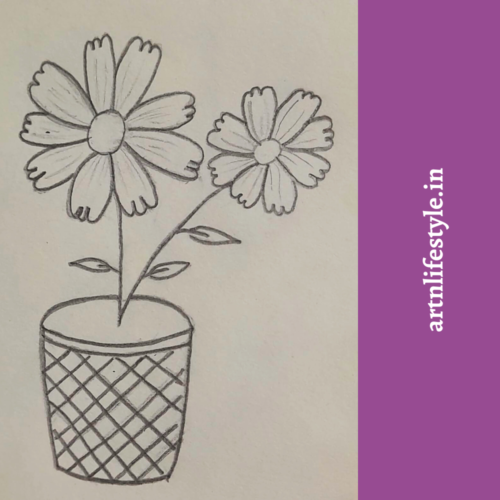 easy drawing ideas - flowers in a pot