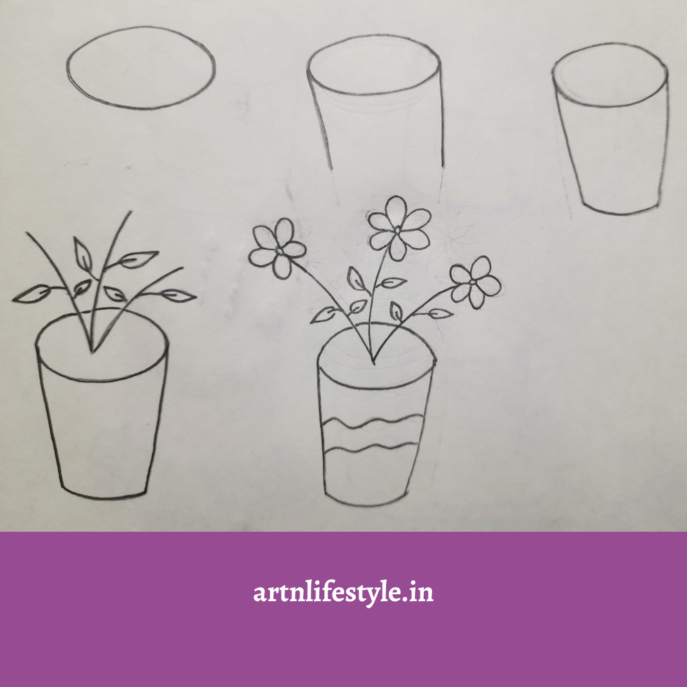 flower pot drawing for kids