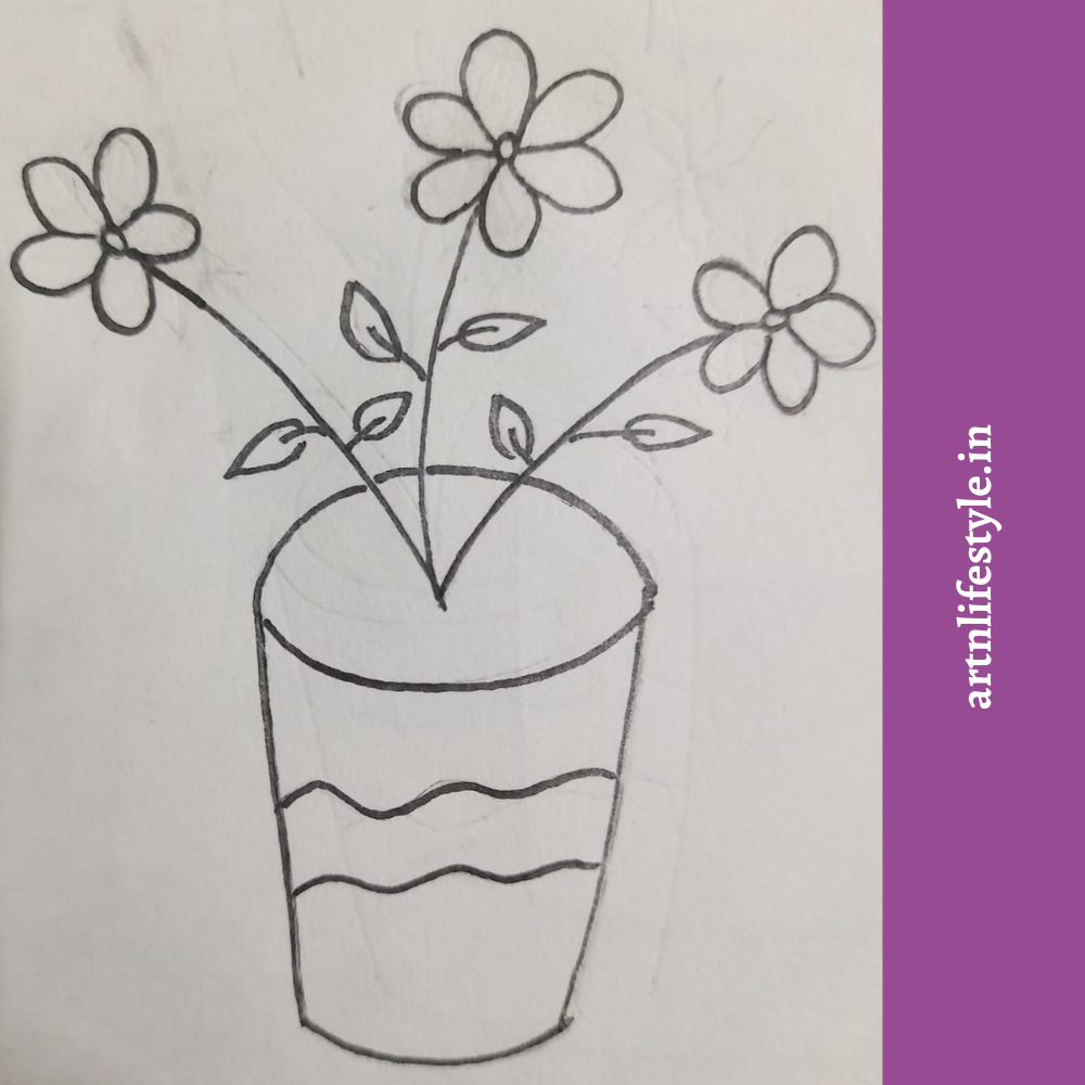 flower pot drawing for kids