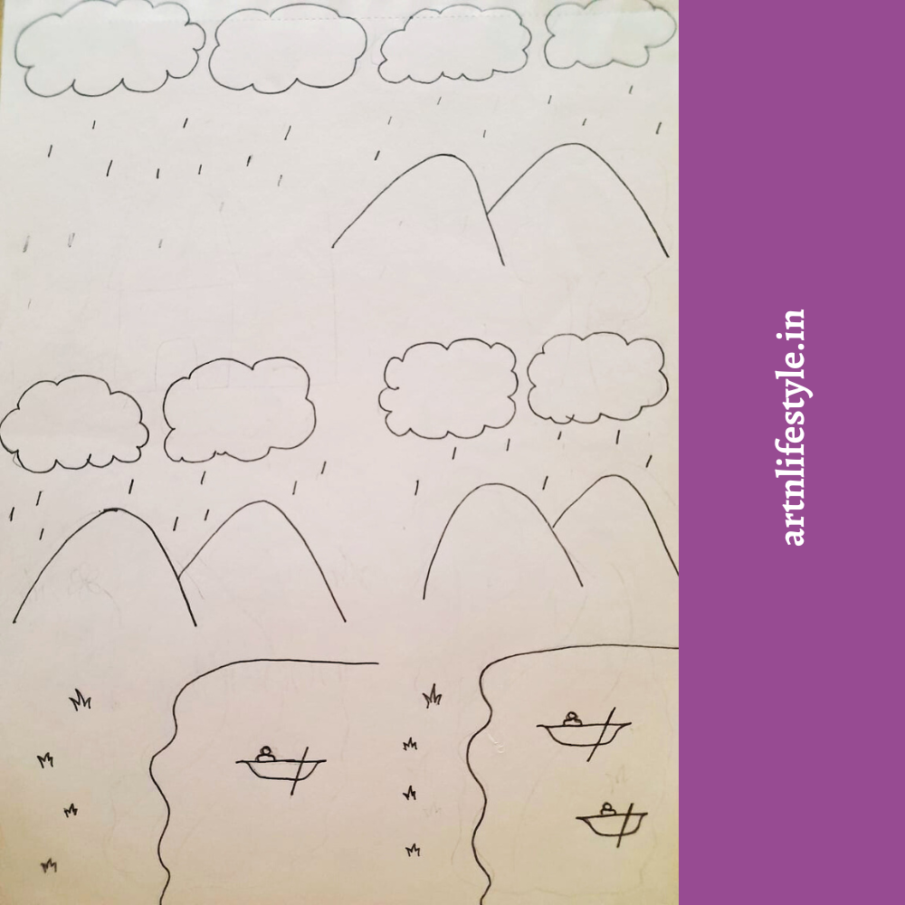how to draw rainy day