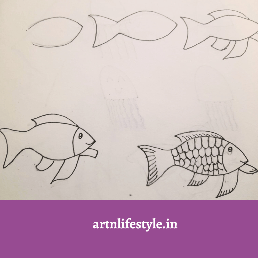 step by step fish drawing for kids