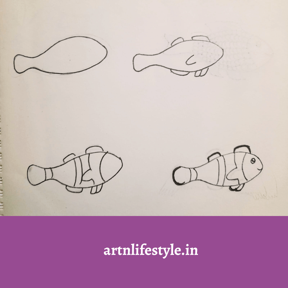 step by step fish drawing for kids